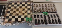 Ornate Resin Oriental Chess Set With Dragon Motif