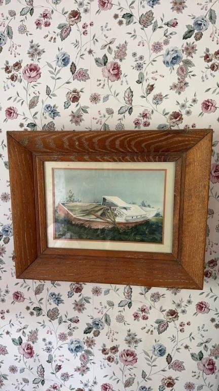 Old framed, original watercolor on paper of a