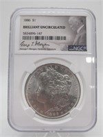 1886 BRIL UNC $1 MORGAN NGC GEORGE T MORGAN