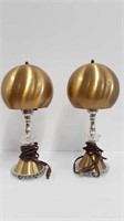 PAIR OF VINTAGE GLASS & BRASS DRESSER LAMPS