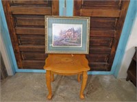 SM WOOD END TABLE WITH WALL PICTURE