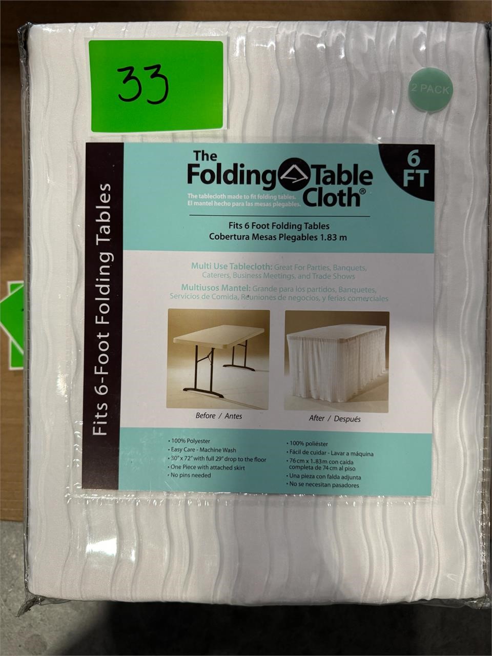 TABLE CLOTH 2PK 6FT WHITE