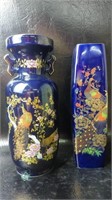 Lovely Cobalt Blue Japanese Peacock Vases