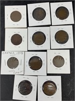 Lot of 11 Canadian large cents