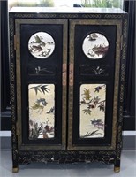 Vintage Oriental Black Lacquer Storage Cabinet