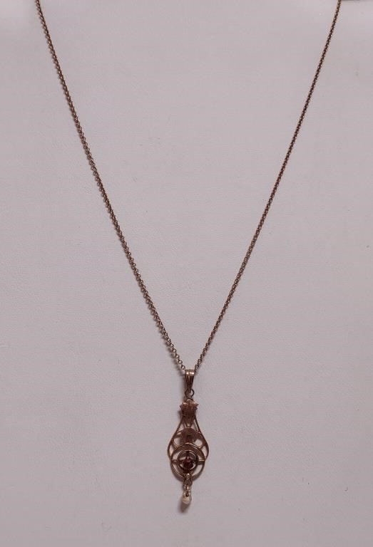 Antique Lavaliere Pendant (Marked 10K) G.F. Chain