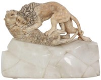 Marble & Alabaster Figural Lion Lamp