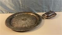 Silver Plated Platter w/Covered Butter Dish