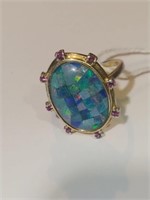 Gold over .925 sterling silver opal ring size 8