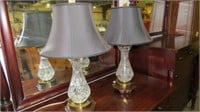 (2X) GLASS & BRASS HEAVY TABLE LAMPS 28" TALL