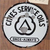 "Cities Service Oils" Single-Sided Porcelain Sign