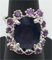 Sterling Natural Sapphire & Amethyst Ring