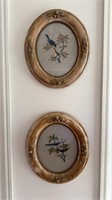 Two oval antique framed Crosstitch of two birds