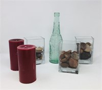 flat of glass vases & candles