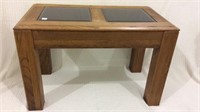 Wood End Table w/ 2 Glass Inserts
