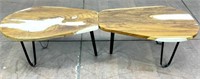 (2pc) Contemporary Style Wood Slab Coffee Table