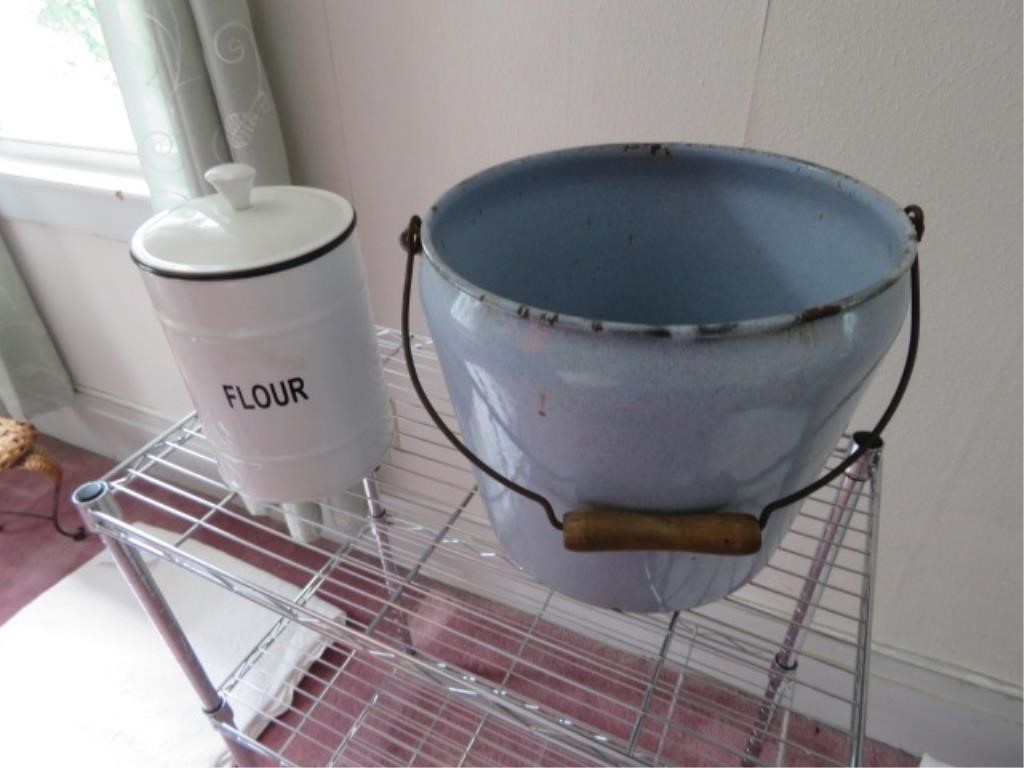 FLOUR CONTAINER AND ENAMELWARE POT