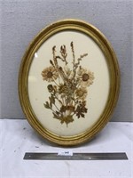 Vintage Framed Dried Flowers Oval Art