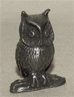 Vtg Pewter Hallmarked Miniature Perched Owl Figure