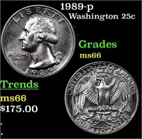 1989-p Washington Quarter 25c Grades GEM+ Unc