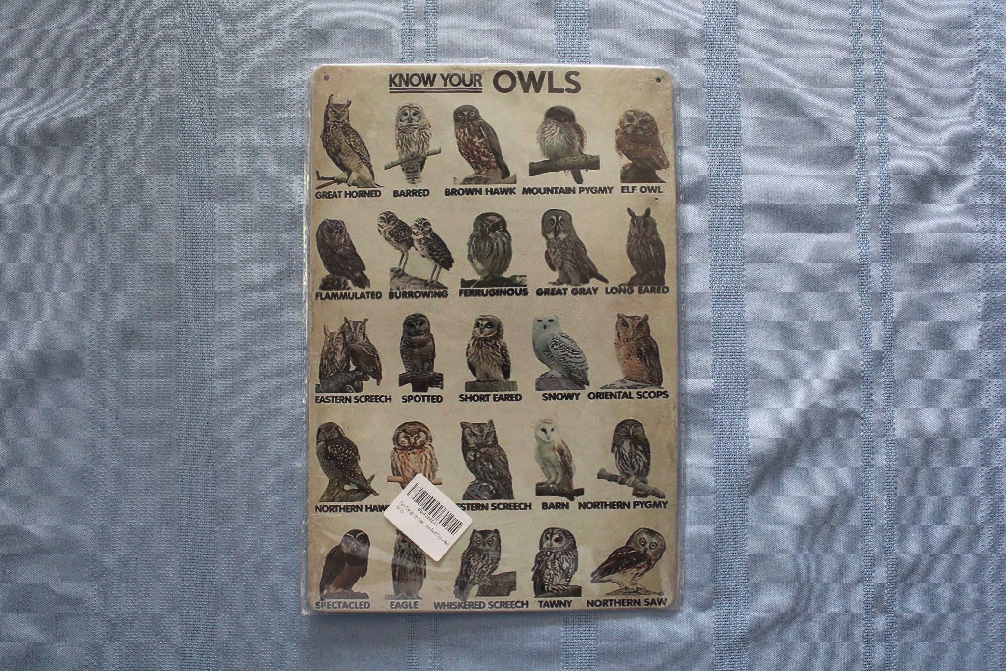 Retro Tin Sign: Know Your Owls