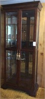 Cherry wood curio cabinet glass shelves lighted