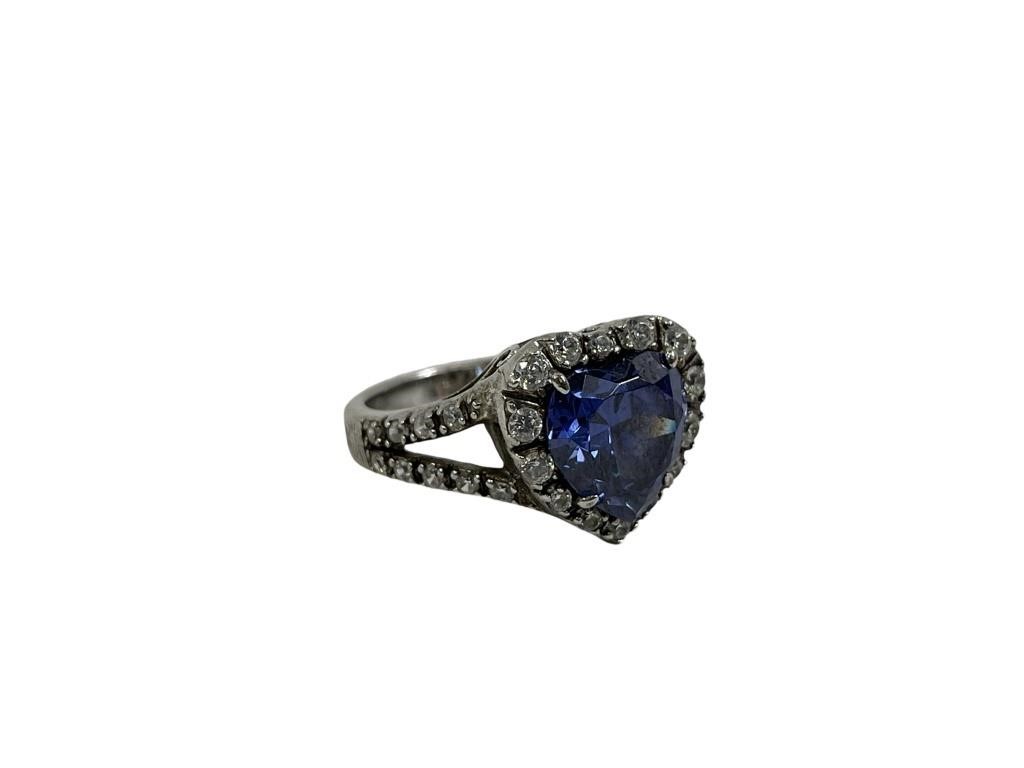 Ladies .925 Silver Blue Gemstone Heart Ring