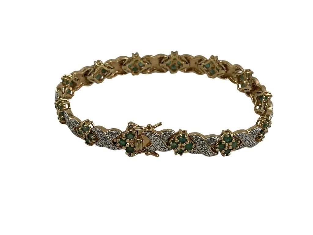 Emerald & CZ Gold Toned .925 Silver Bracelet