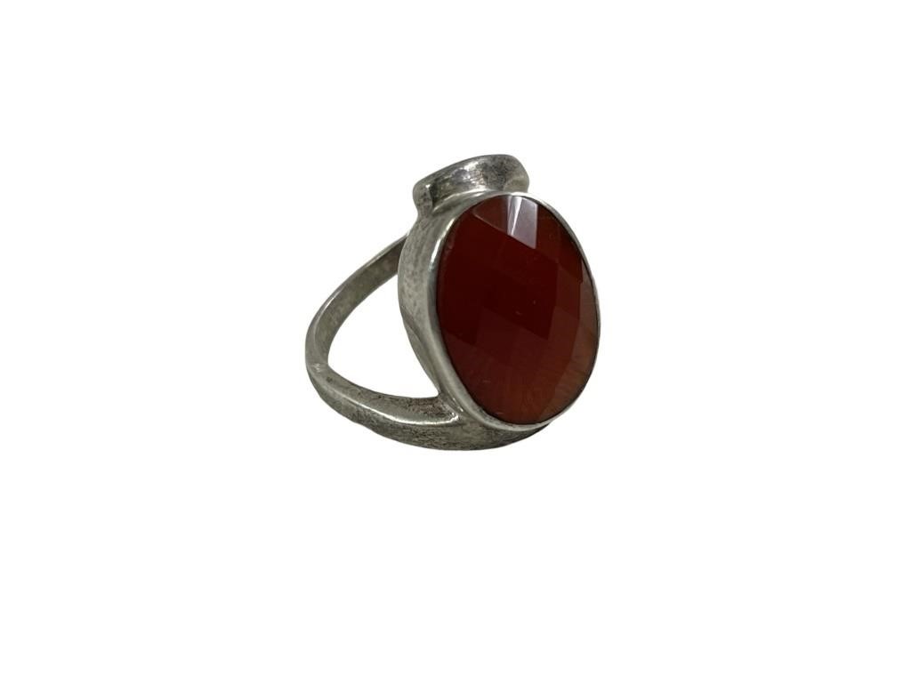 Faceted Red Onyx .925 Silver Ring