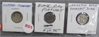(3) Dime Error Coins: 1940 Dime Clipped Planchet