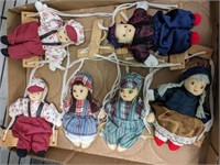 TRAY OF MINIATURE DOLLS ON SWINGS