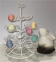 Metal Egg Tree, Ceramic Bunny