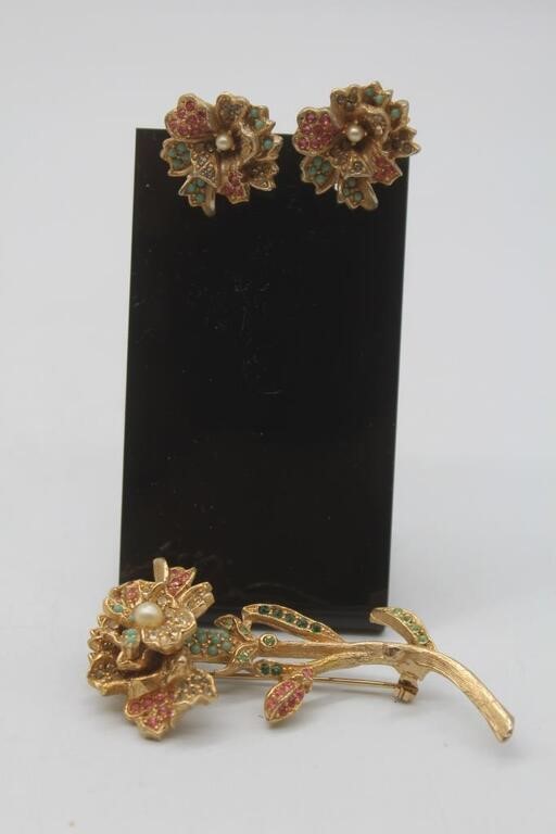 Gold & Pearl Flower Earrings Vintage