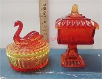 Jeannette Amberina Powder jar & candy dish