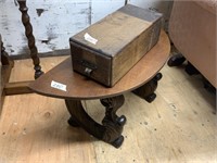 Oak card file, hall table with carved legs