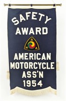 1954 AMA Blue Felt Motorcycle Saftey Award Banner