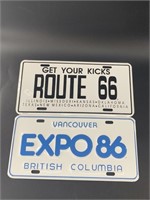 2 License plates: commemorative Canadian plate for