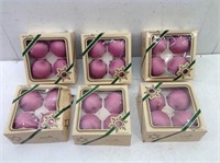 (6) Vtg Boxed Christmas Ornaments  Are Pink