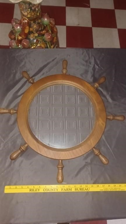 Old nautical ships wheel 24" wooden mirror