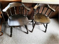 2 VTG SOLID WOOD CURVED BACK DINING CHAIRS