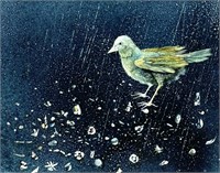 Kelly Fearing "Bird in the Rain" Oil on Canvas