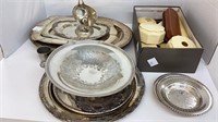 Silver plate dishes and misc. vintage vanity