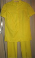 Retro Yellow Polyester Pants Suit