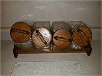 Vintage Glass & Wood Kitchen Decanter Set