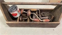 Antique Wood Toolbox with Drills Lot