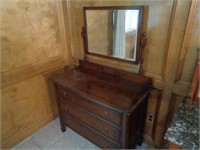 Antique Oak English 3-Drawer Dresser w/Mirror