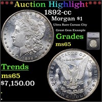 *Highlight* 1892-cc Morgan $1 Graded ms65