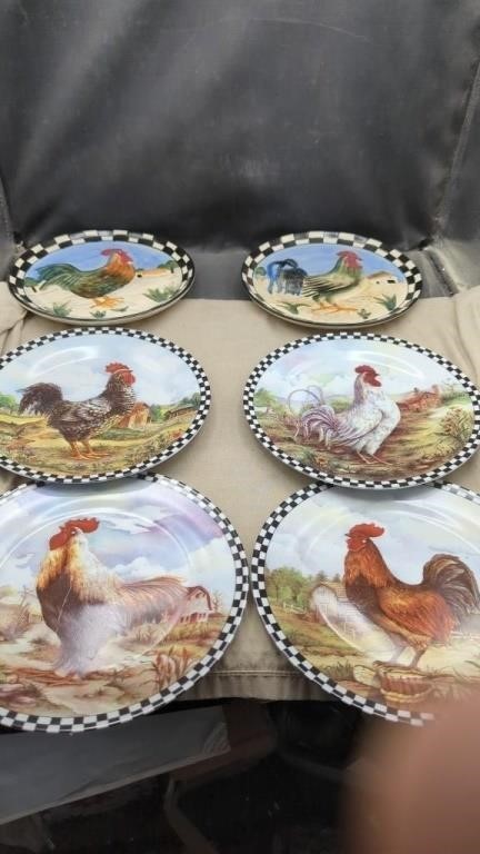 6 Rooster Decorative Plates  8"