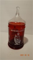 SILVER DOLLAR CITY RED GLASS JAR WITH LID
