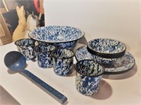 Golden Rabbit Blue Swirl Metalware 14 PIECE SET